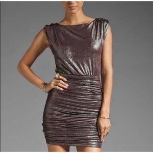 ALICE + OLIVIA Purple Silver Metallic ALYSHA Ruched Flattering Mini Dress-Sz 10